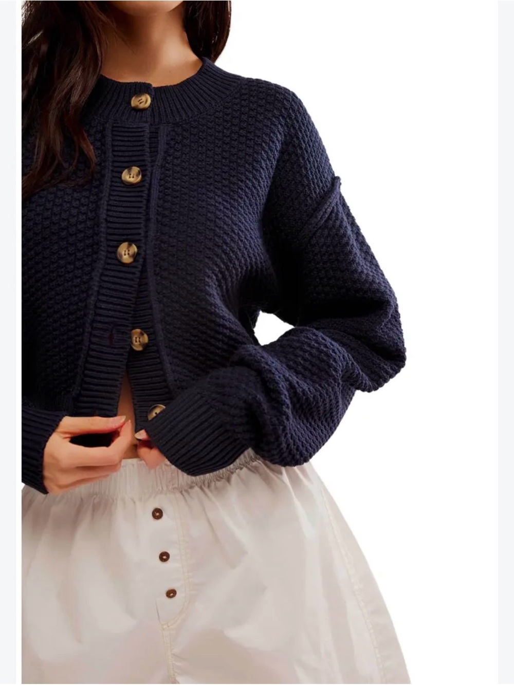 0279 Free People Navy Chunky Button-Up Cardigan